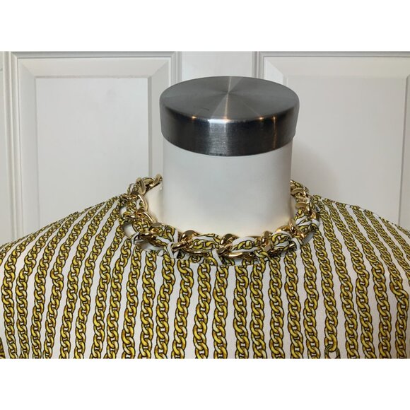 Michael Kors White & Gold Chain Print Top W/ Chain Neck $125, Size S, NWT! - Picture 2 of 10